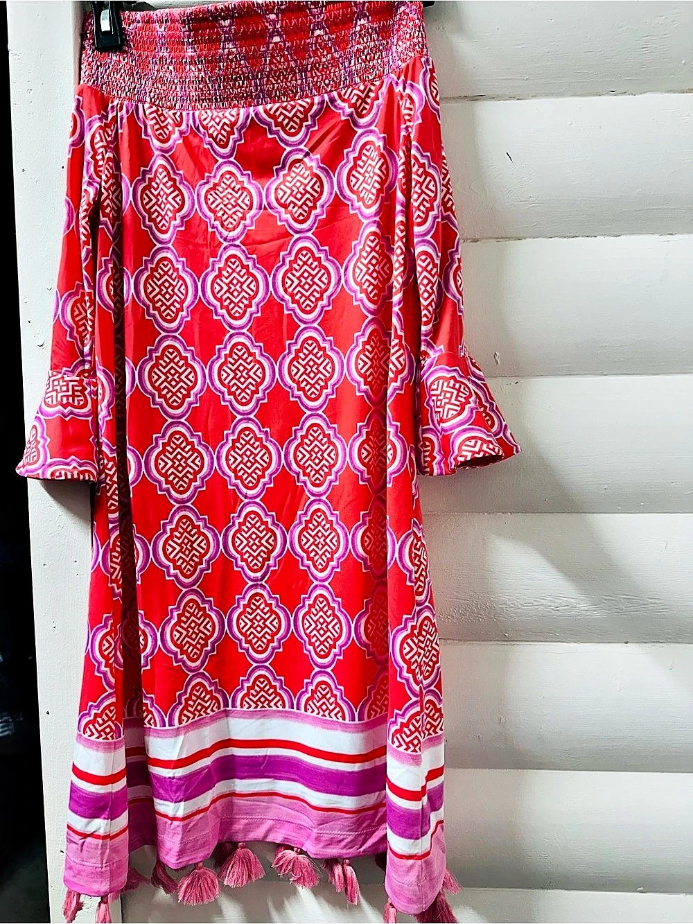 Women's Pink & orange snd lavender Geometric short dress off the shoulder bell